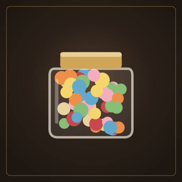 Illustration d'un bocal en verre rempli de bonbons colorés